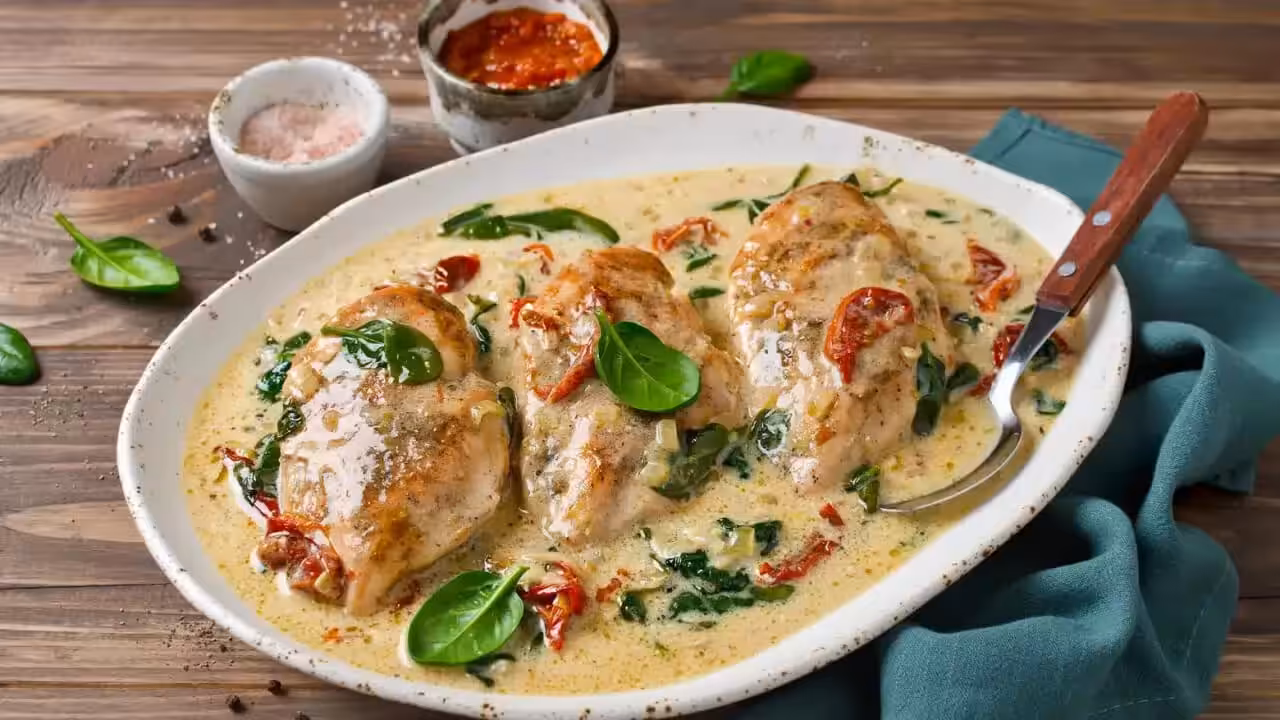 Poulet crémeux aux tomates séchées et épinards Poulet crémeux aux tomates séchées et épinards
