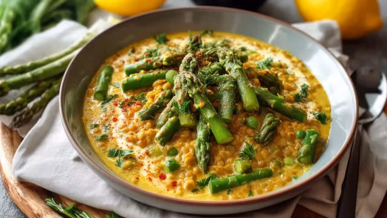 curry de lentilles corail et asperges vertes