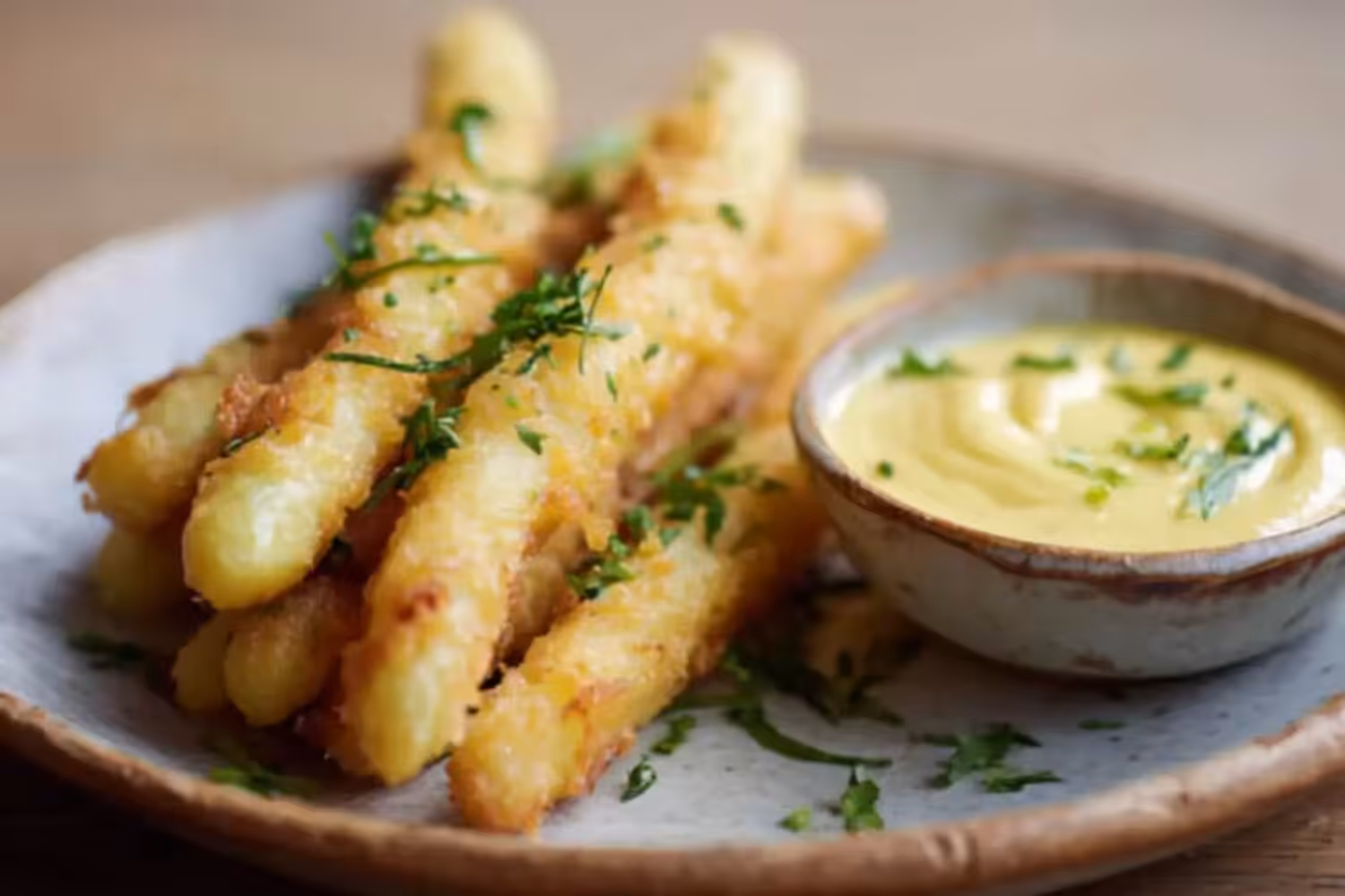 Asperges vertes panées et sauce hollandaise