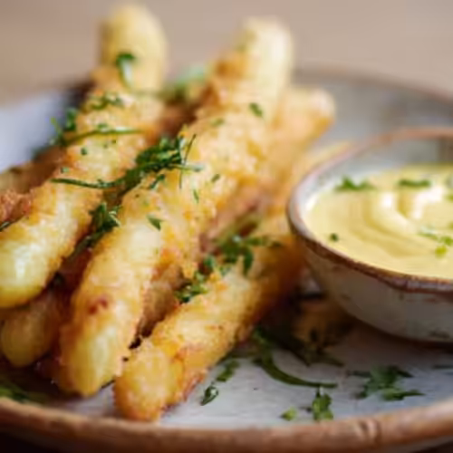 Asperges vertes panées et sauce hollandaise