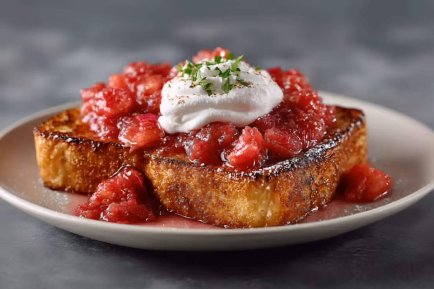 Pain perdu à la rhubarbe et mascarpone