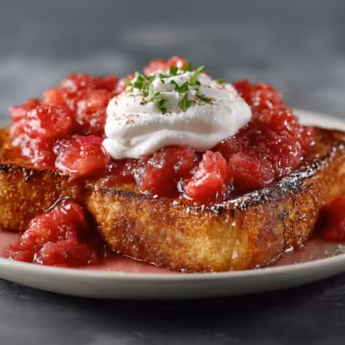 Pain perdu à la rhubarbe et mascarpone