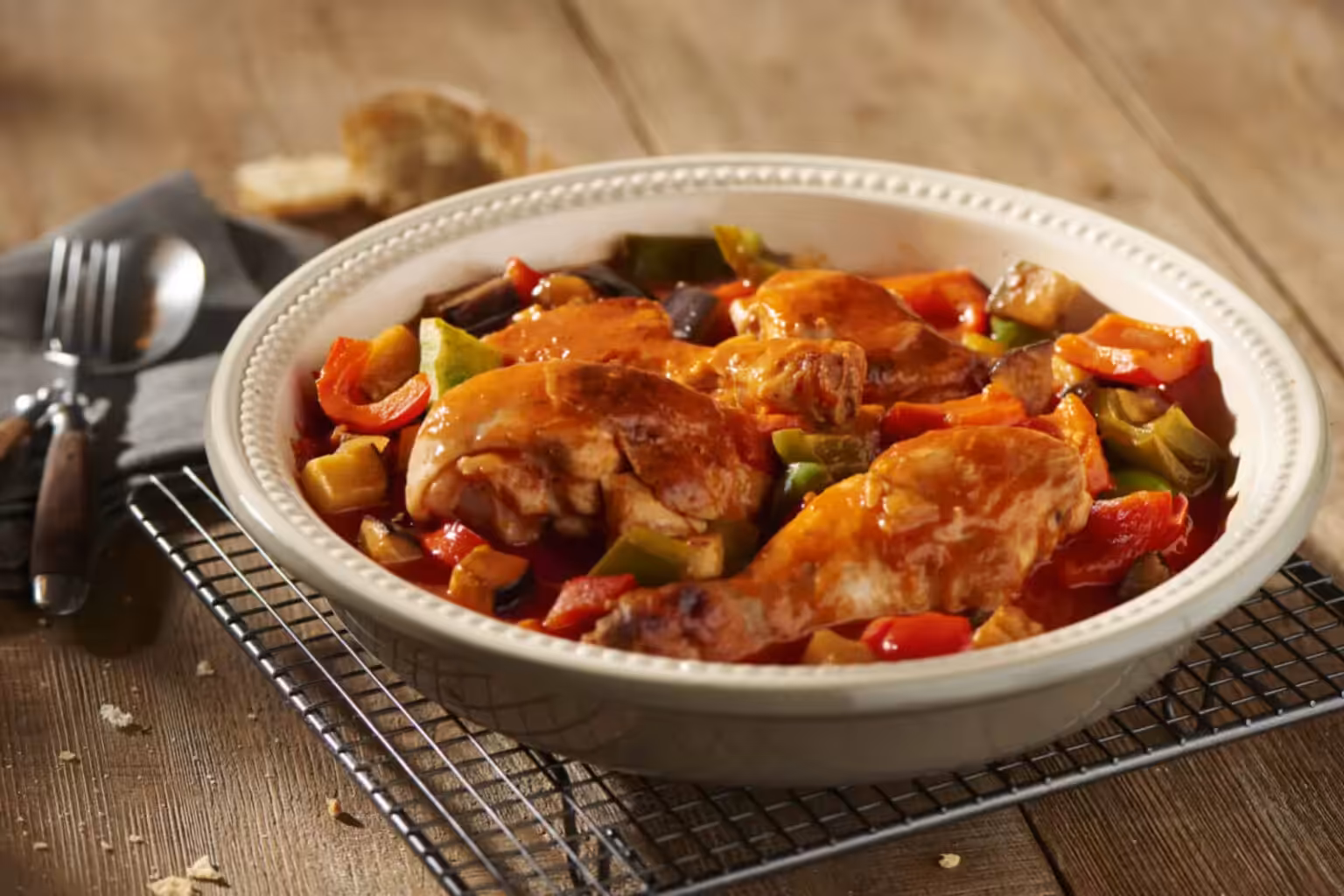Poulet basquaise rôti au four