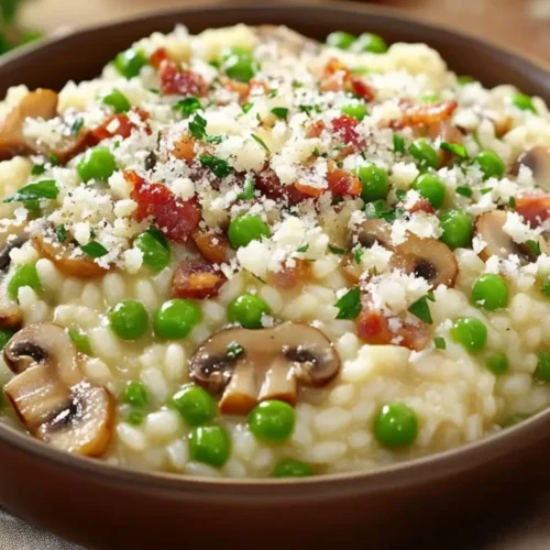 Risotto aux petits pois, poireau et champignons - Recette
