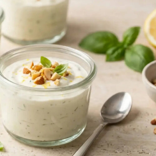 Crème de cheesecake citron-basilic à la ricotta et amandes