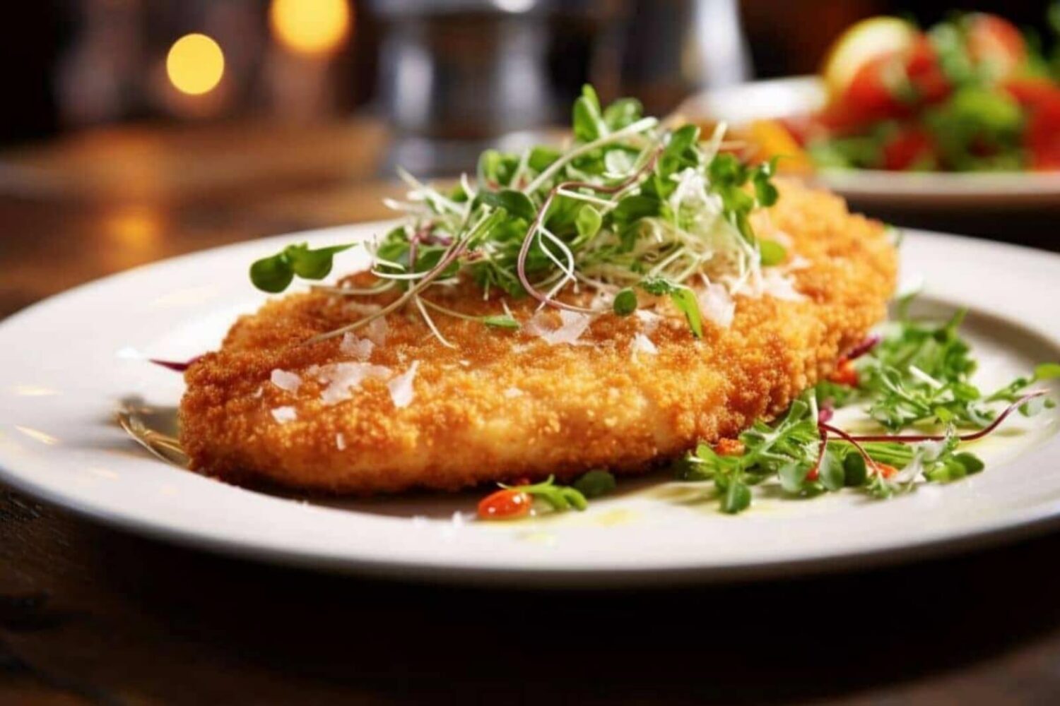 Escalope panée croustillante aux jeunes pousses
