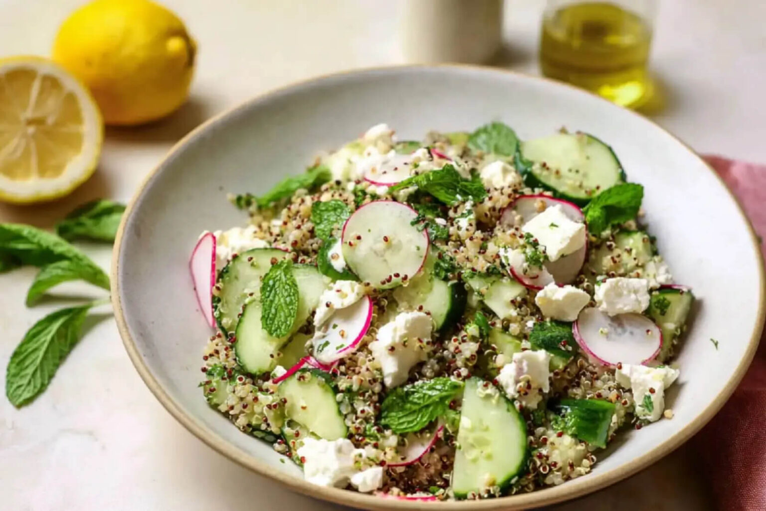 Salade de quinoa, concombre, feta et menthe fraîche Salade de quinoa, concombre, feta et menthe fraîche