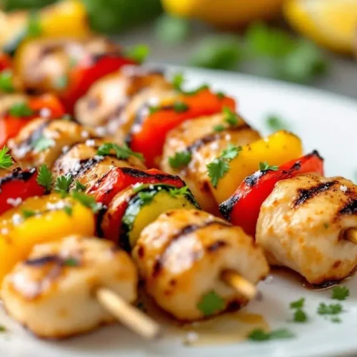 recette Brochettes de poulet grillées aux poivrons