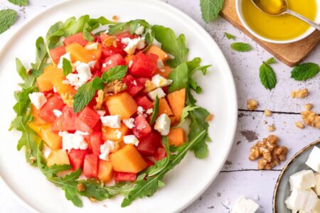 Salade de melon et pastèque à la feta