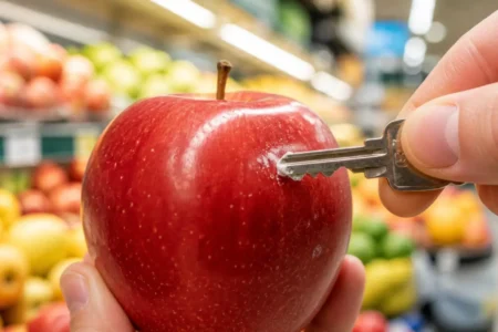Cette astuce avec un simple trousseau de clés permet de repérer les fruits les plus traités au supermarché test clés fruits