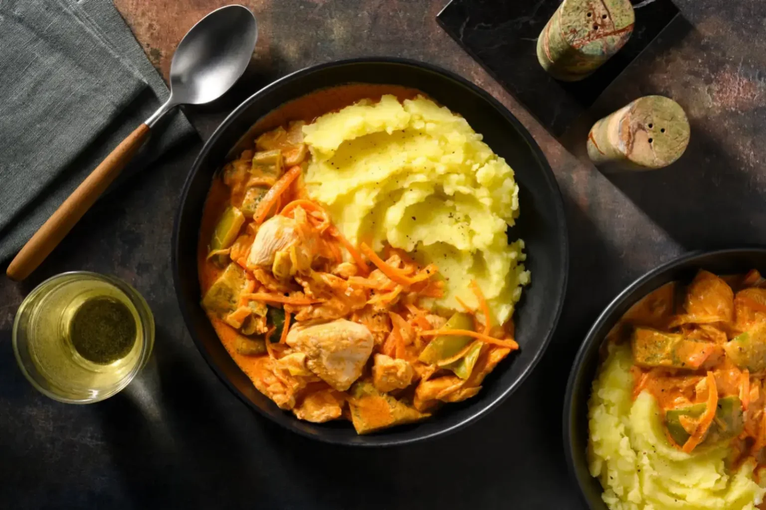 Poulet à la sauce crémeuse aux légumes et purée de pommes de terre