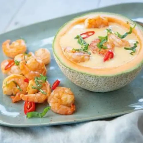 Soupe froide au melon et aux crevettes