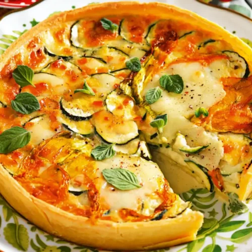 Tarte aux courgettes, fleurs de courgette et scamorza