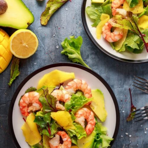 salade de crevettes, mangue et avocat