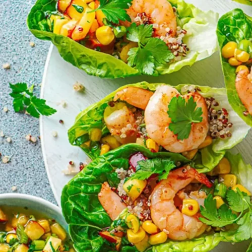 Barquettes de laitue aux crevettes
