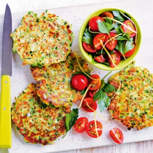 Galettes de courgettes aux petits pois