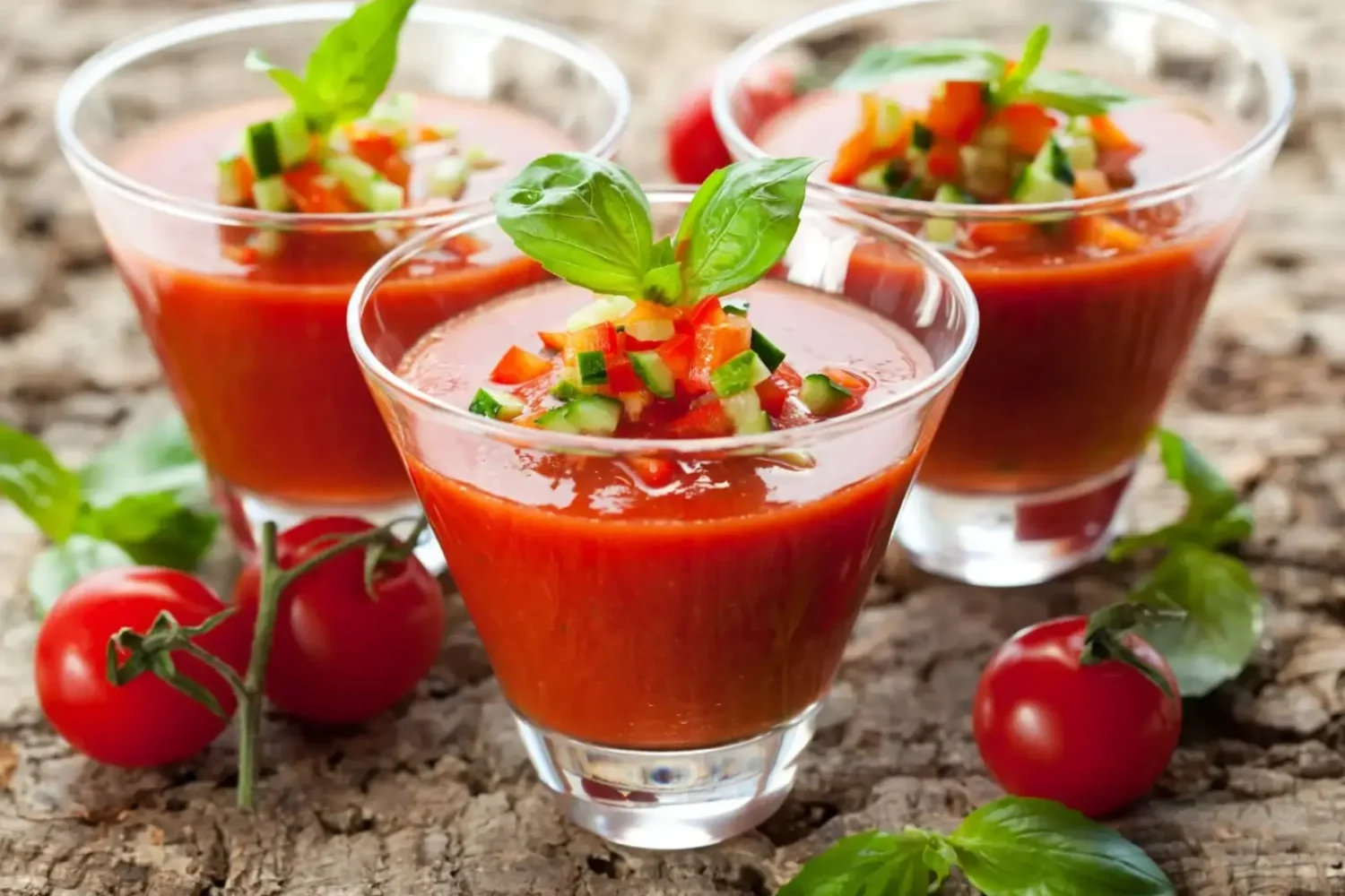 Canicule : le gaspacho qui se prépare en 8 minutes sans robot, avec une simple râpe à gros trous Gaspacho servi en verres
