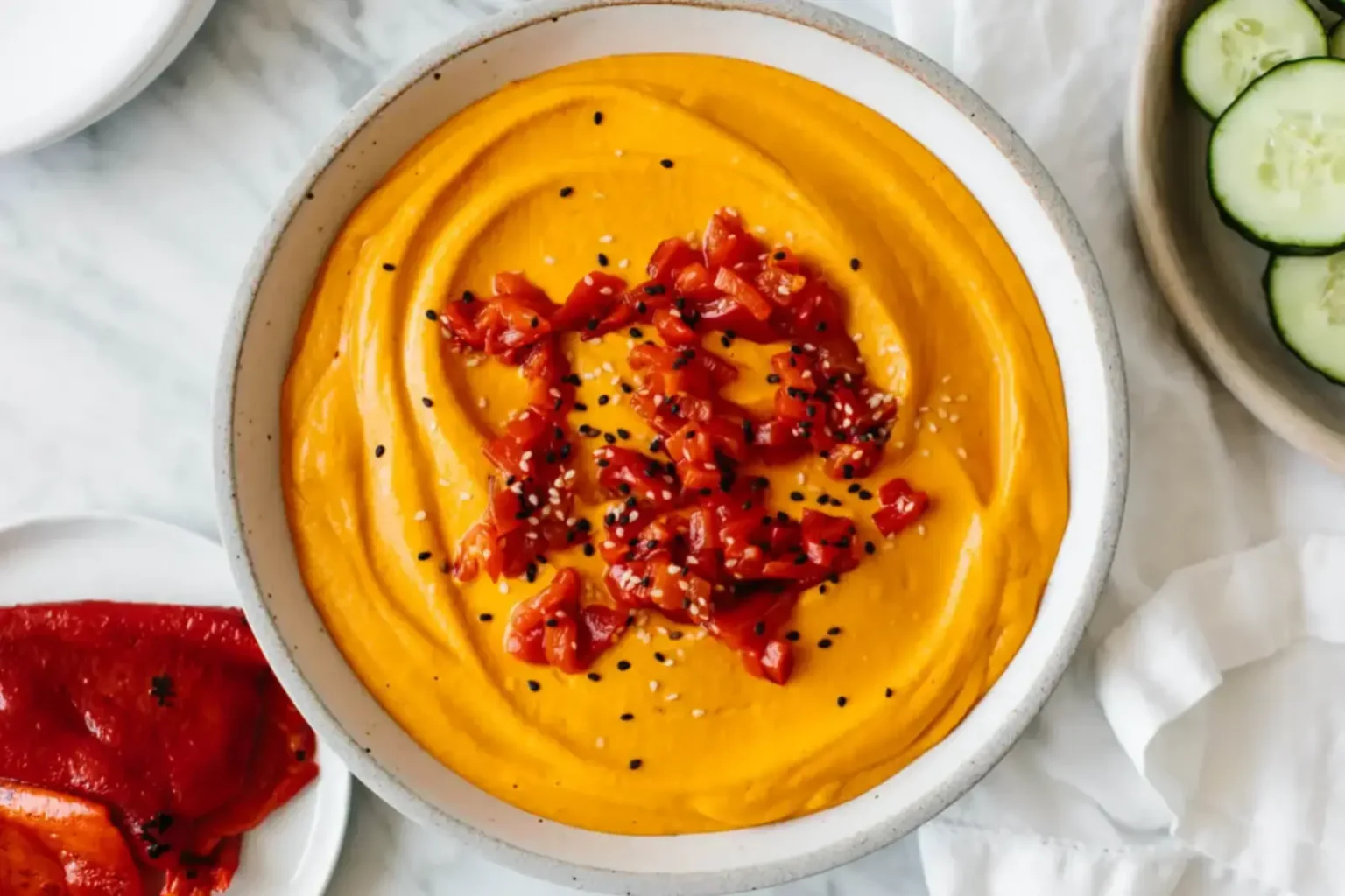 Le houmous aux poivrons rouges rôtis qui fait sensation à tous les apéros Houmous aux poivrons rouges rôtis