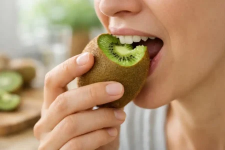 Manger la peau du kiwi n’est pas une bonne idée pour tout le monde : ce que disent vraiment les données Kiwi croqué comme une pomme