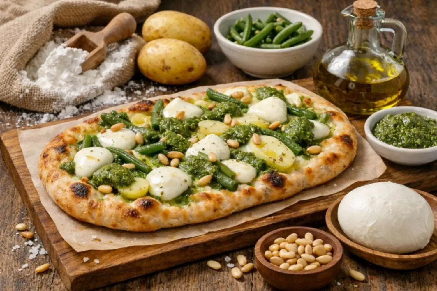 Pinsa à la Génoise : cette garniture au pesto, pommes de terre et haricots verts change de la pizza Pinsa à la Génoise