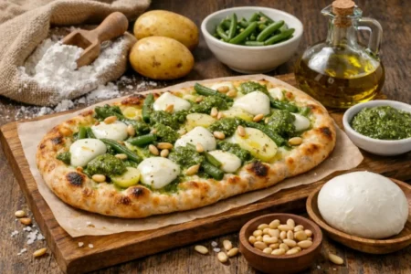 Pinsa à la Génoise : cette garniture au pesto, pommes de terre et haricots verts change de la pizza Pinsa à la Génoise