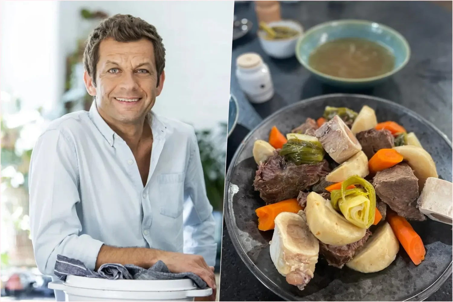 Laurent Mariotte ne met jamais les os à moelle à cuire : il les plonge une fois le feu coupé Pot-au-feu Laurent Mariotte