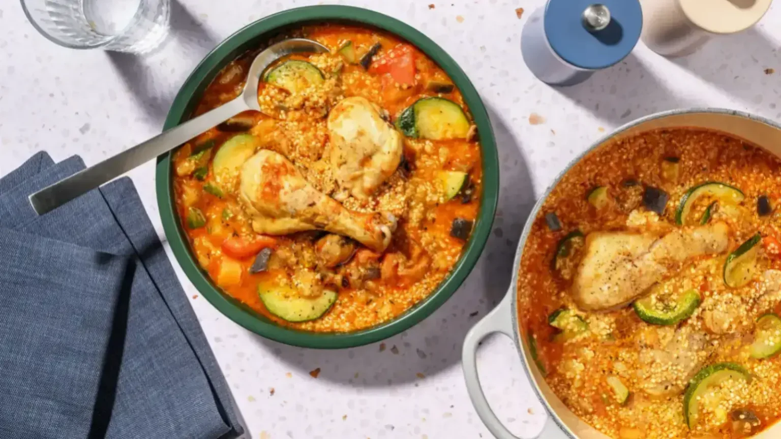 Poulet mijoté aux courgettes et couscous