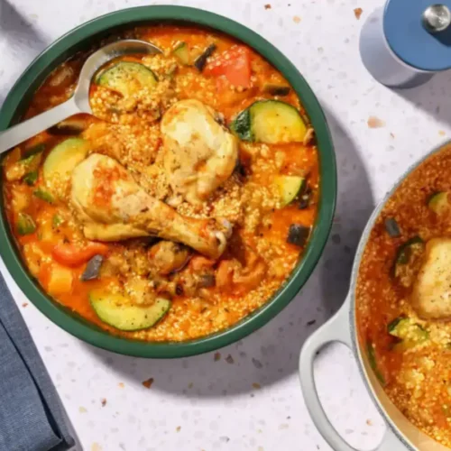 Poulet mijoté aux courgettes et couscous