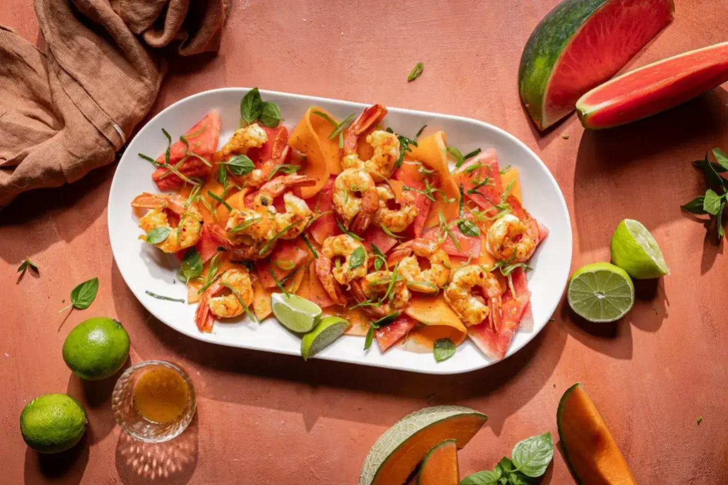 Salade pastèque melon crevettes