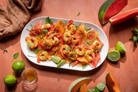 Salade pastèque melon crevettes