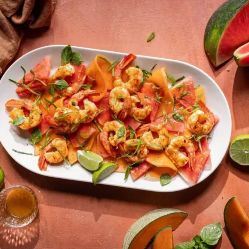 Salade pastèque melon crevettes