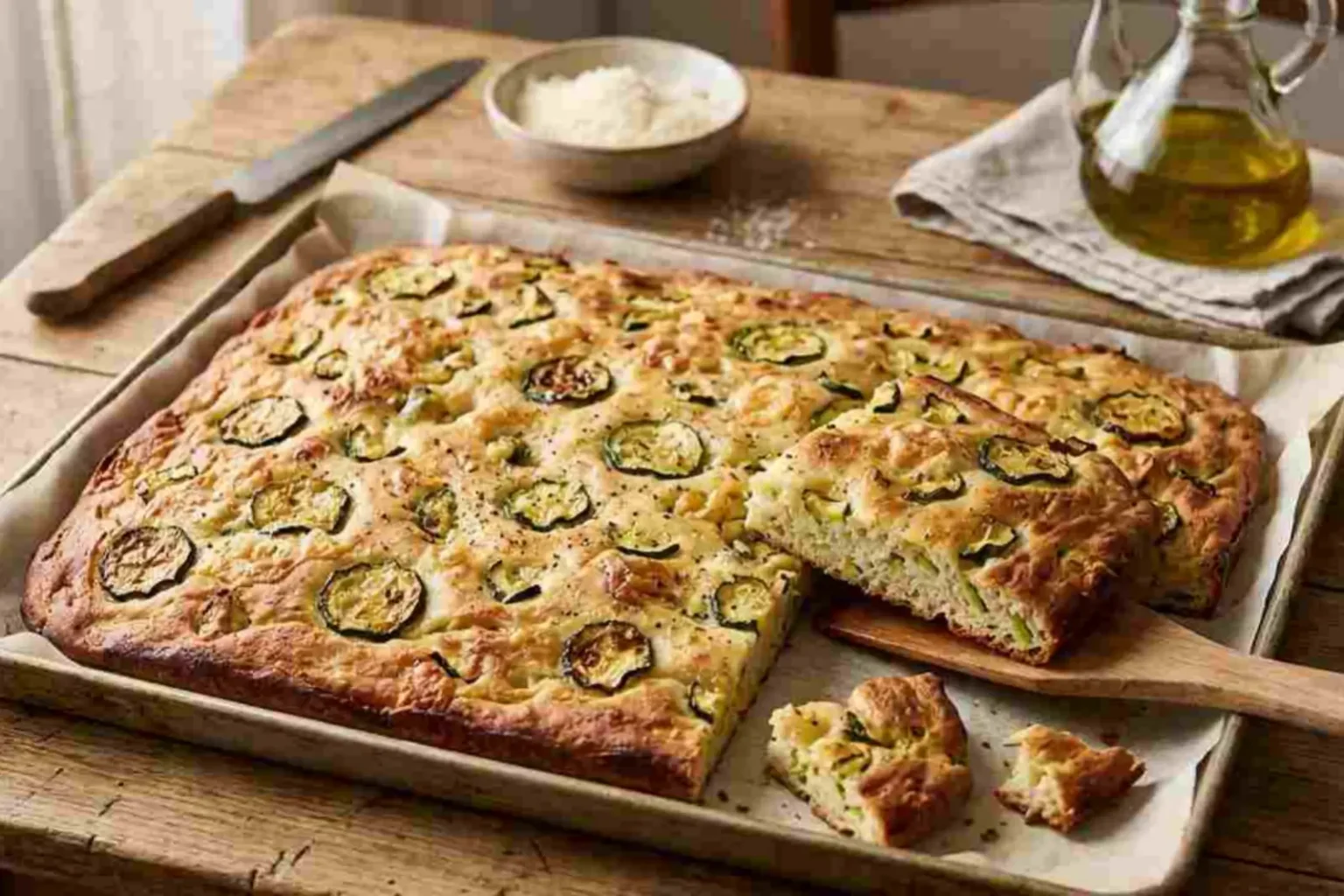 Schiacciata aux courgettes : la recette italienne croustillante qui change de la focaccia Schiacciata aux courgettes