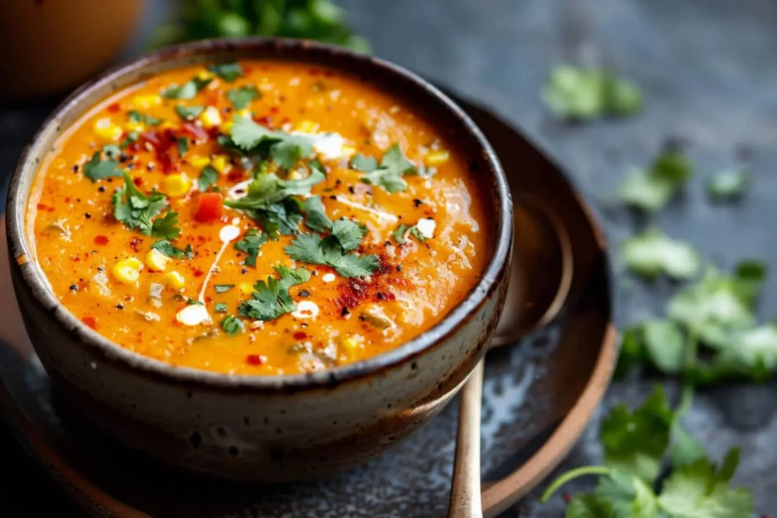 Soupe de maïs et piment rouge : le velouté crémeux prêt en 30 minutes Soupe de maïs et piment rouge
