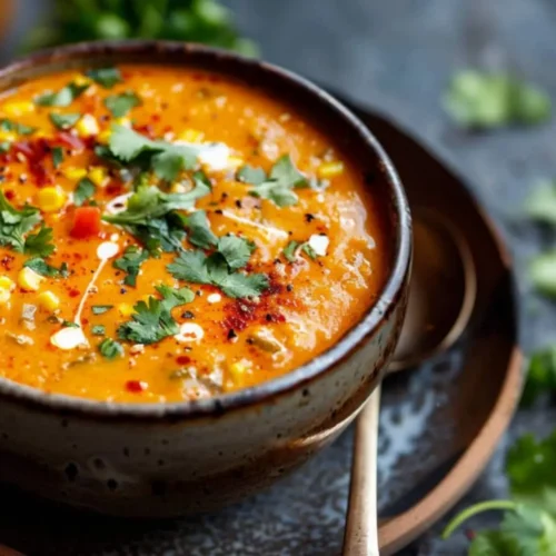 Soupe de maïs et piment rouge