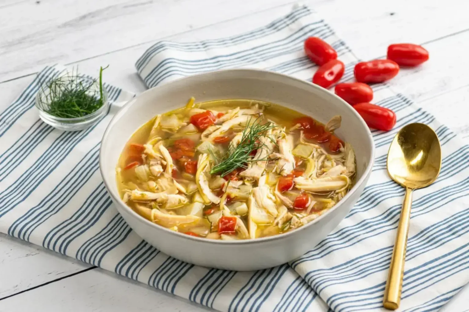 Soupe de poulet aux vermicelles : la recette réconfortante prête en 30 minutes Soupe de poulet aux vermicelles et tomates