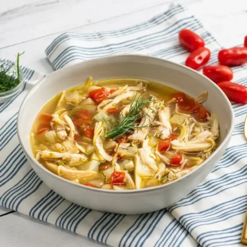 Soupe de poulet aux vermicelles et tomates