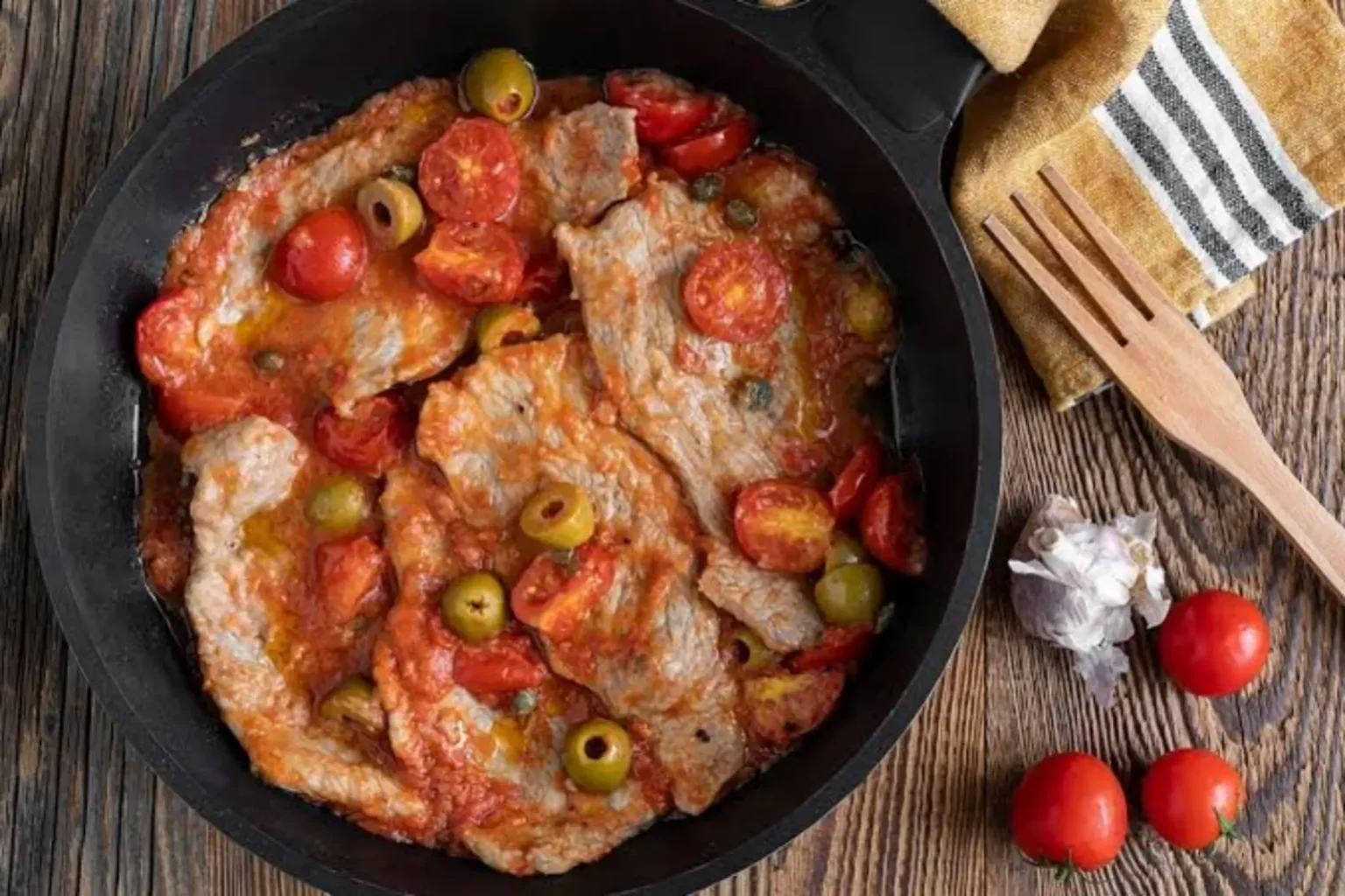 Escalope de veau à la tomate : ce mijoté aux olives est un vrai régal Escalope de veau à la tomate