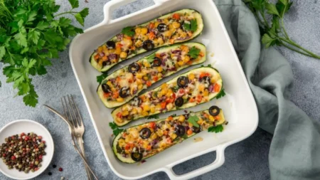 Courgettes farcies au maïs et fromage : la recette anti-gaspi qui transforme un frigo presque vide en vrai régal Courgettes farcies au maïs