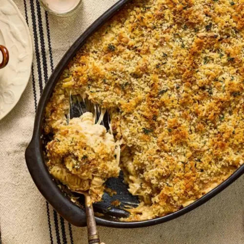Macaroni au fromage façon soupe à l’oignon