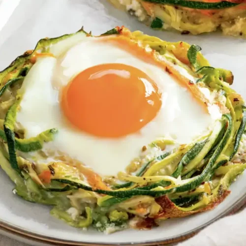 Œufs cocotte aux courgettes et tomates cerises avec jaune coulant