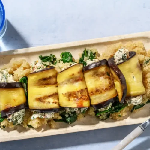 Rouleaux d’aubergine farcis aux épinards
