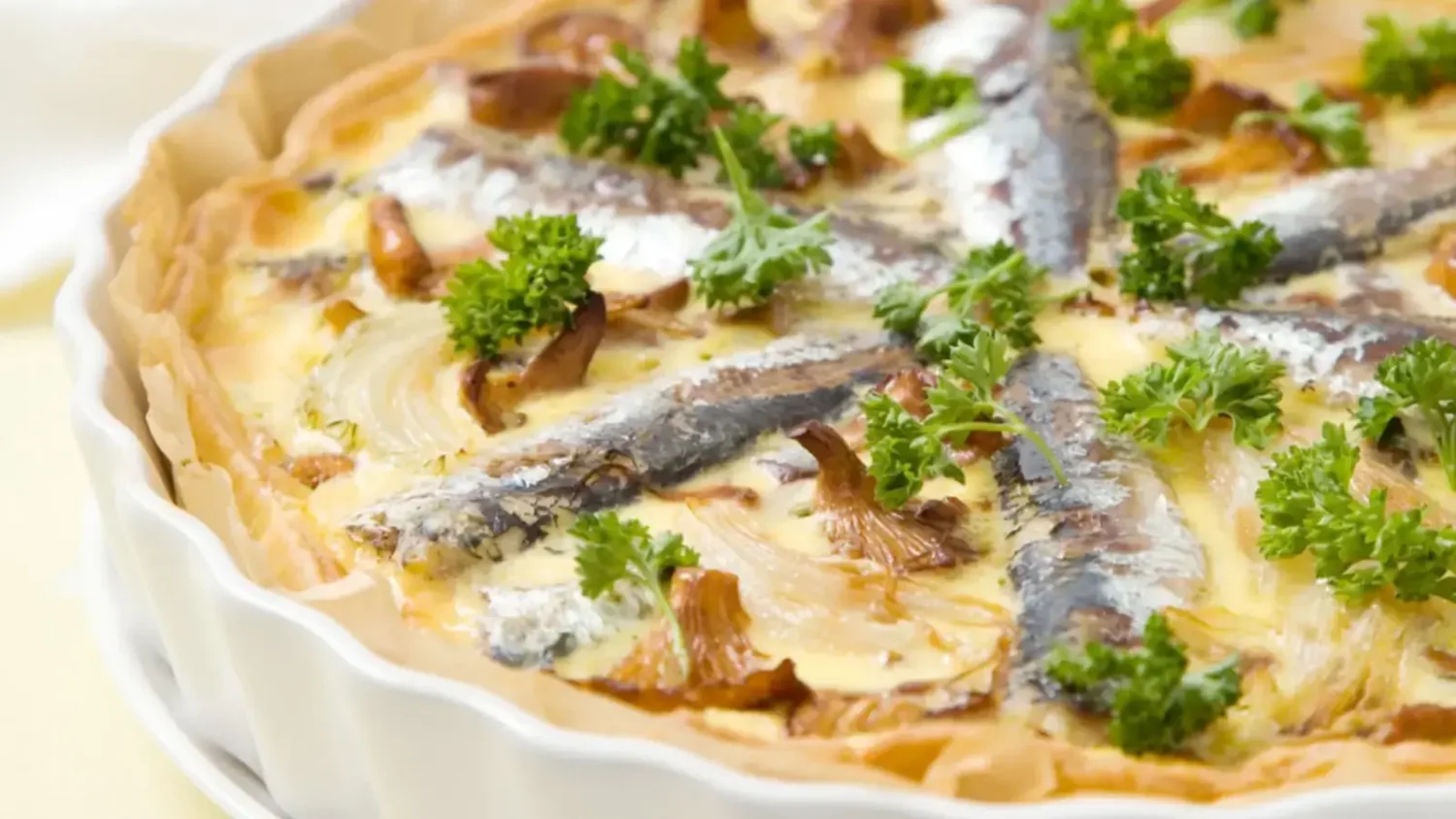 Quiche aux sardines et aux champignons