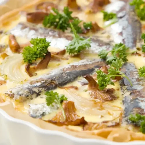 Quiche aux sardines et aux champignons