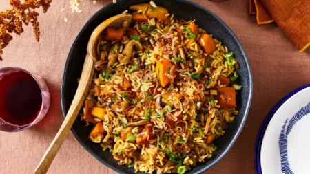 Riz sauté au potiron et aux champignons : l’astuce pour des grains bien dorés Riz sauté au potiron